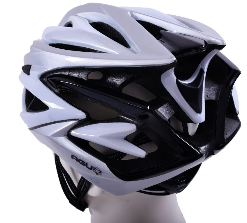 58-62cm AGU TX 8.0 CARBON ADULTS IN-MOLD CYCLING CRASH HELMET SILVER WHITE