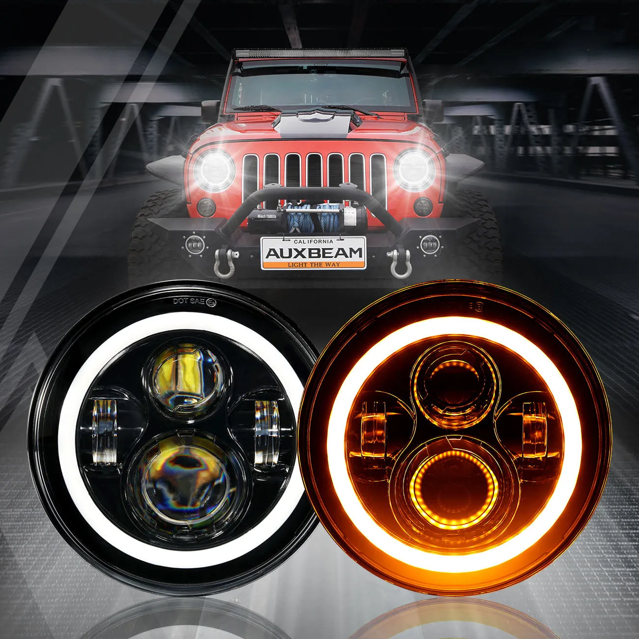 7'' LED Halo Headlights & 4'' 30W LED Fog Lights With White DRL with Amber Turn Signal For Jeep Wrangler2007-2018 JK