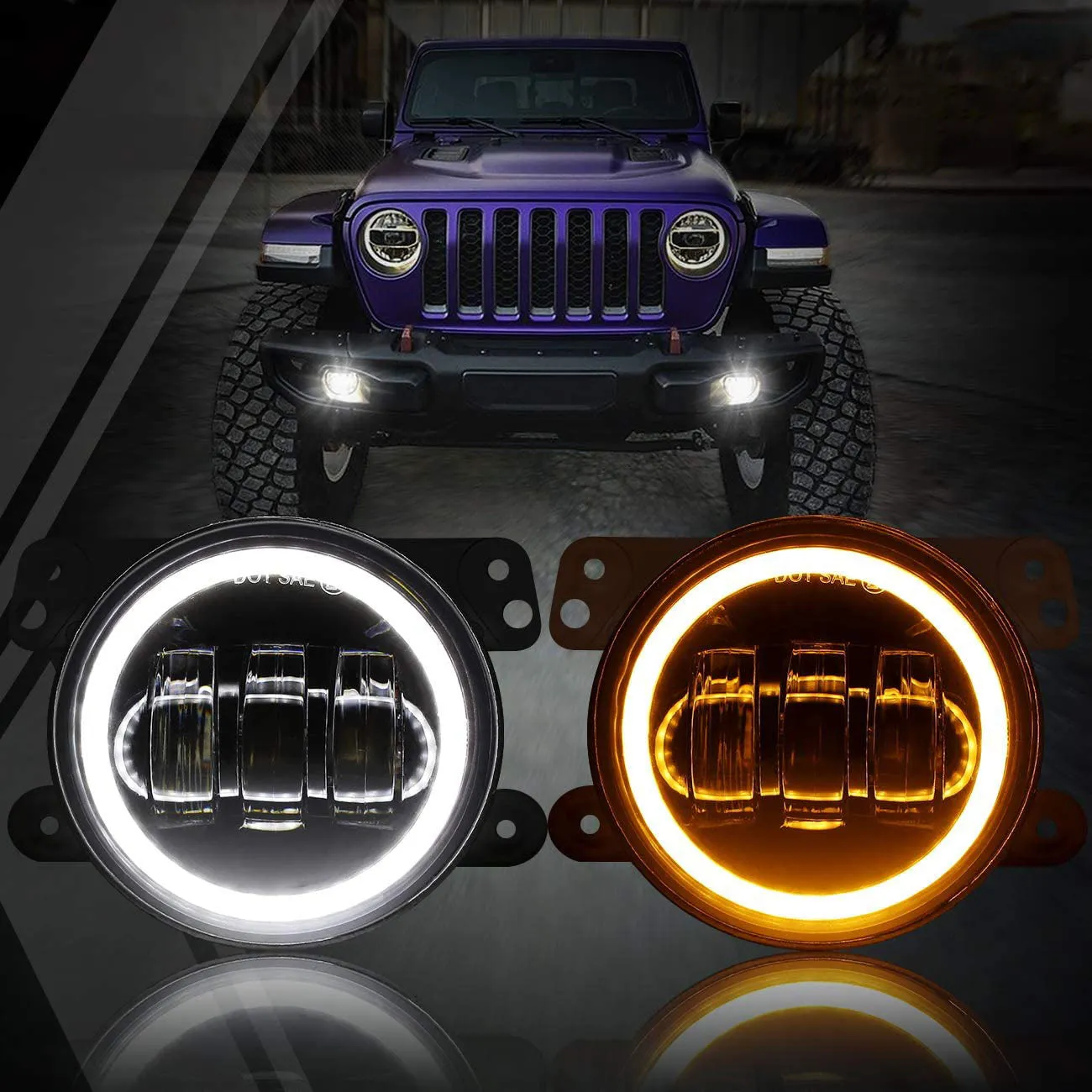 7'' LED Halo Headlights & 4'' 30W LED Fog Lights With White DRL with Amber Turn Signal For Jeep Wrangler2007-2018 JK