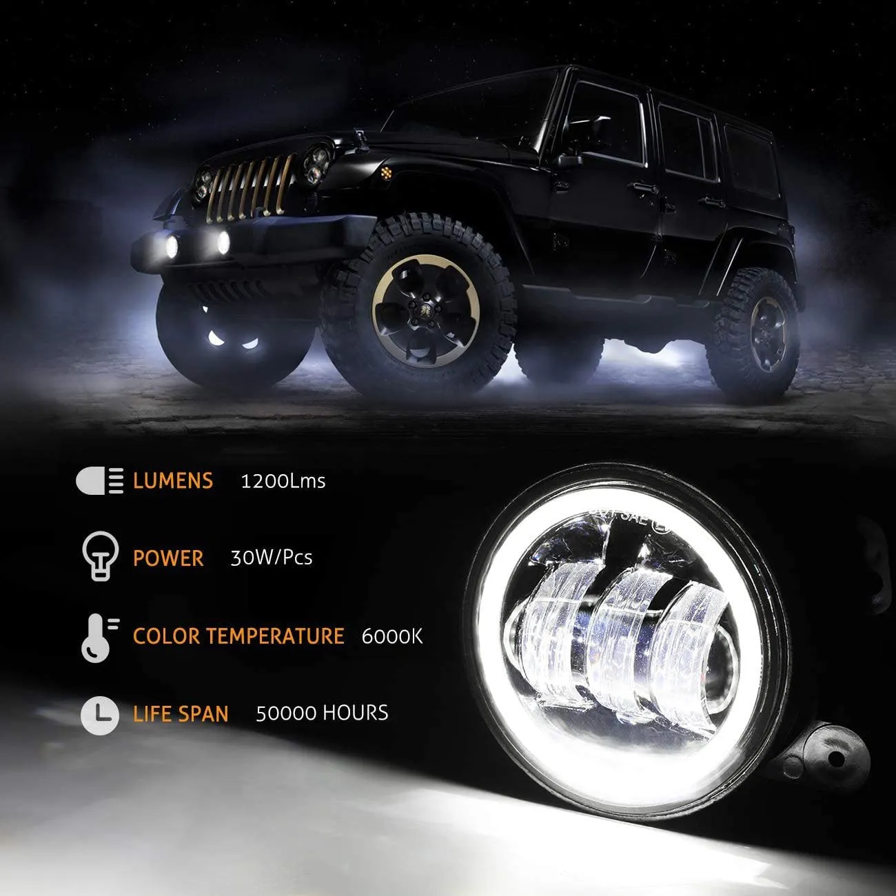 7'' LED Halo Headlights & 4'' 30W LED Fog Lights With White DRL with Amber Turn Signal For Jeep Wrangler2007-2018 JK