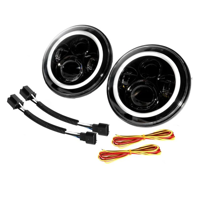 7'' LED Halo Headlights & 4'' 30W LED Fog Lights With White DRL with Amber Turn Signal For Jeep Wrangler2007-2018 JK