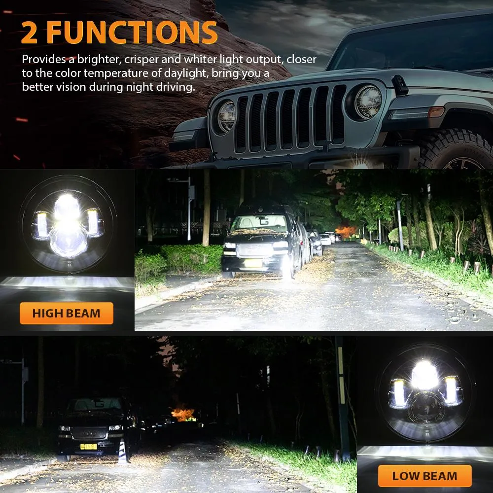 7'' LED Halo Headlights & 4'' 30W LED Fog Lights With White DRL with Amber Turn Signal For Jeep Wrangler2007-2018 JK