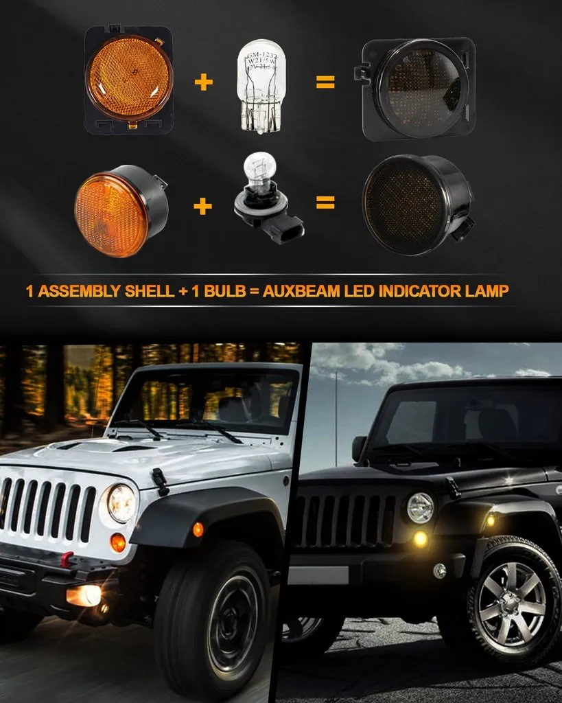 7'' LED Headlight Replacement with Halo Ring   4'' LED Fog Light   LED Smoke Tail Light   Front Turn Signal & Fender Flares Side Marker Light for Jeep Wrangler JK