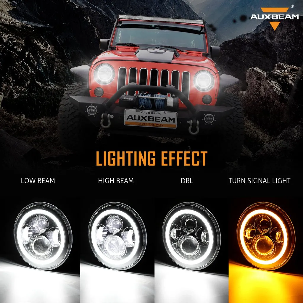 7'' LED Headlight Replacement with Halo Ring   4'' LED Fog Light   LED Smoke Tail Light   Front Turn Signal & Fender Flares Side Marker Light for Jeep Wrangler JK