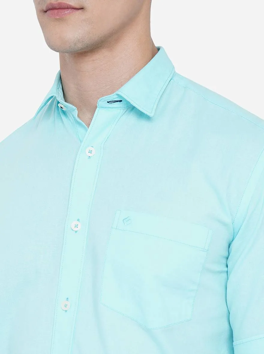 Angel Blue Solid Slim Fit Casual Shirt | Greenfibre