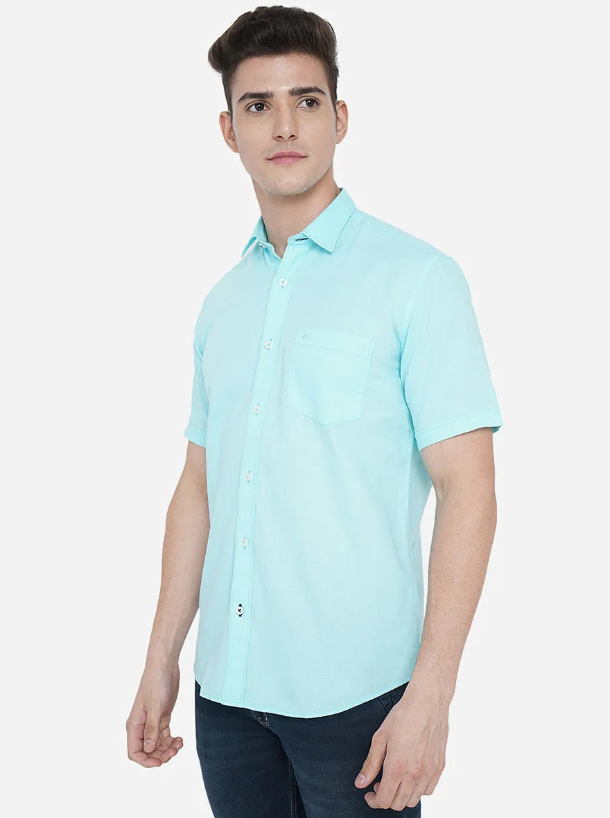 Angel Blue Solid Slim Fit Casual Shirt | Greenfibre