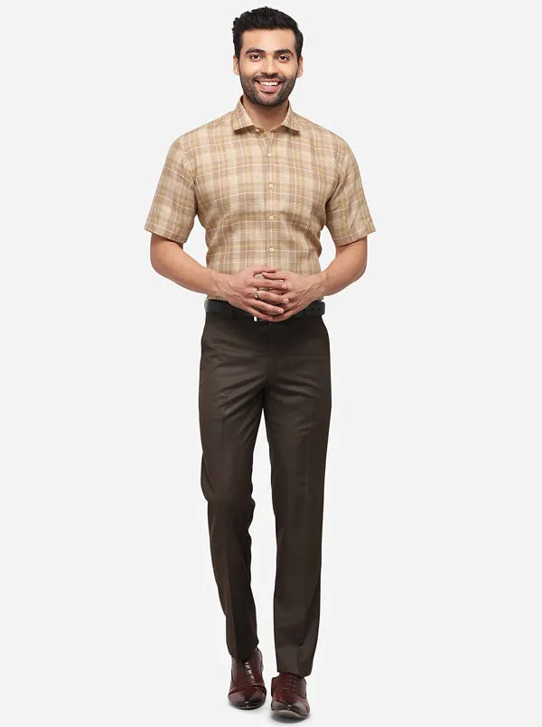 Beige Checked Regular Fit Formal Shirt | JadeBlue