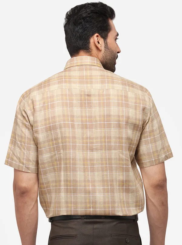 Beige Checked Regular Fit Formal Shirt | JadeBlue