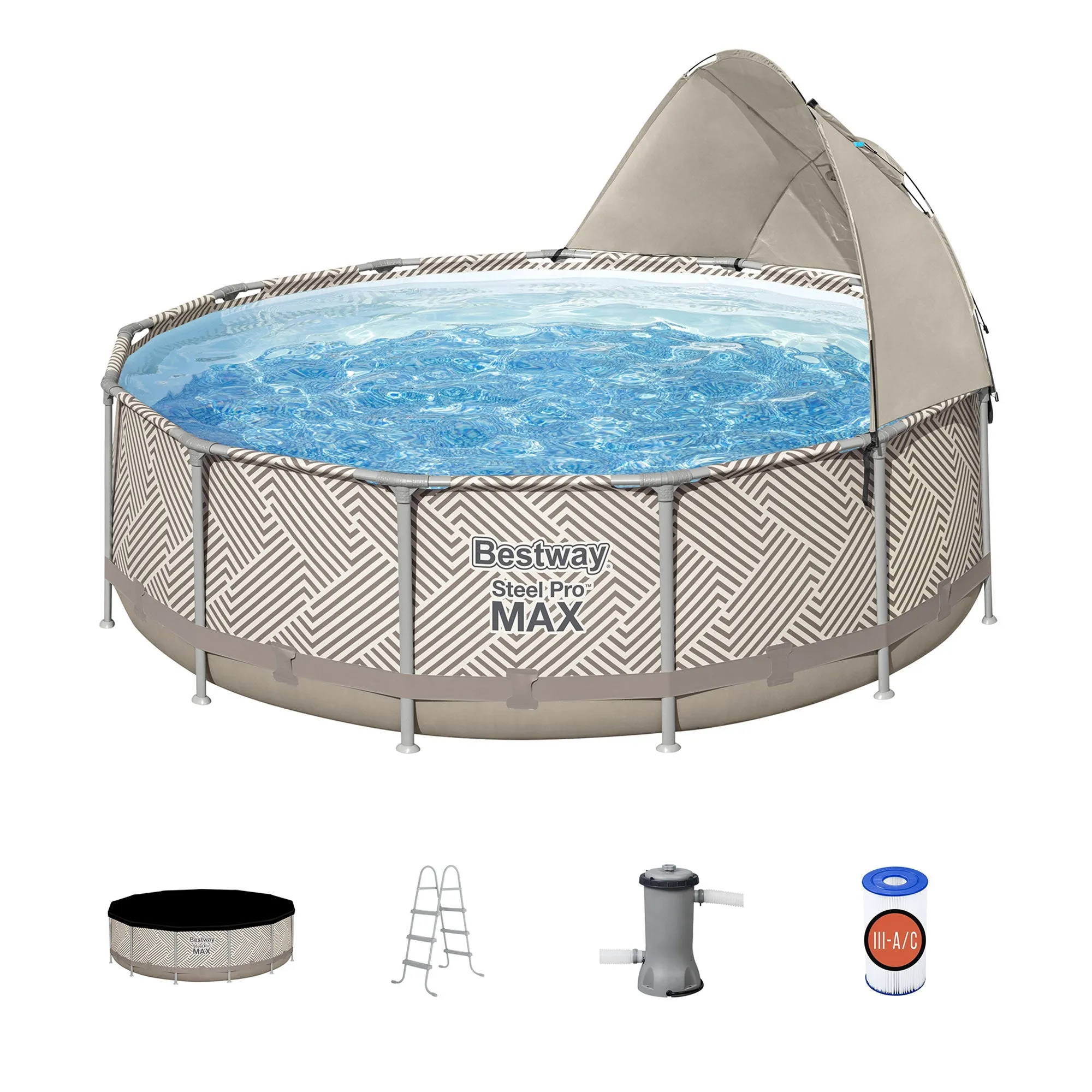 Bestway Steel Pro MAX 13'x42" Above Ground Pool Set w/Canopy & Ladder(For Parts)