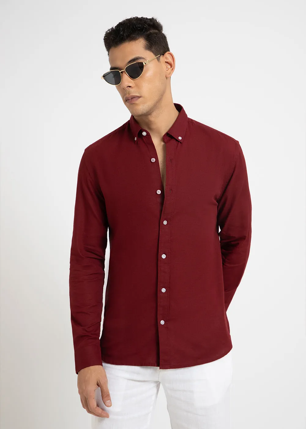 Bistre Maroon Cotton Linen Shirt