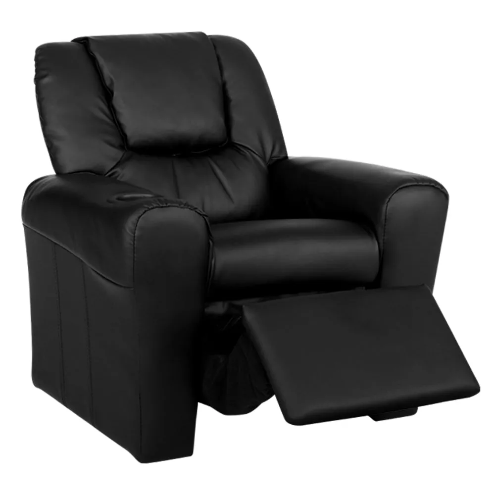 Black PU Leather Kids Recliner Chair Sofa with Cup Holder Keezi