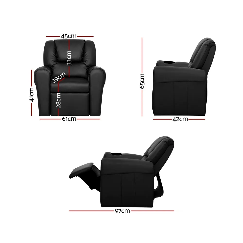 Black PU Leather Kids Recliner Chair Sofa with Cup Holder Keezi