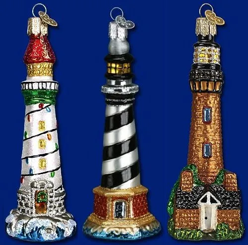 Blown Glass Lighthouse 3-Pc. Ornament Set