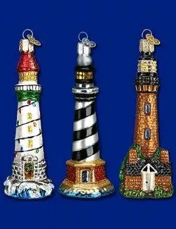 Blown Glass Lighthouse 3-Pc. Ornament Set