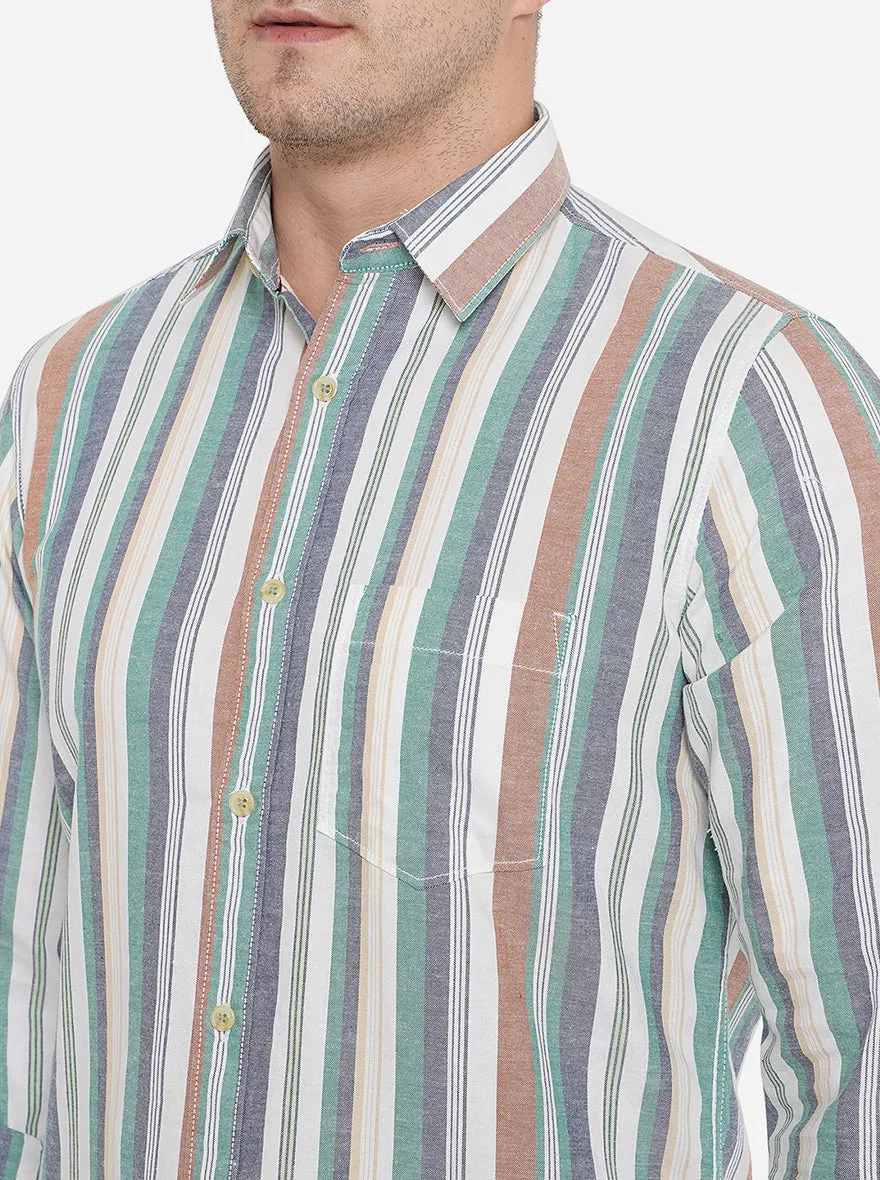 Blue & White Striped Slim Fit Semi Casual Shirt | JadeBlue