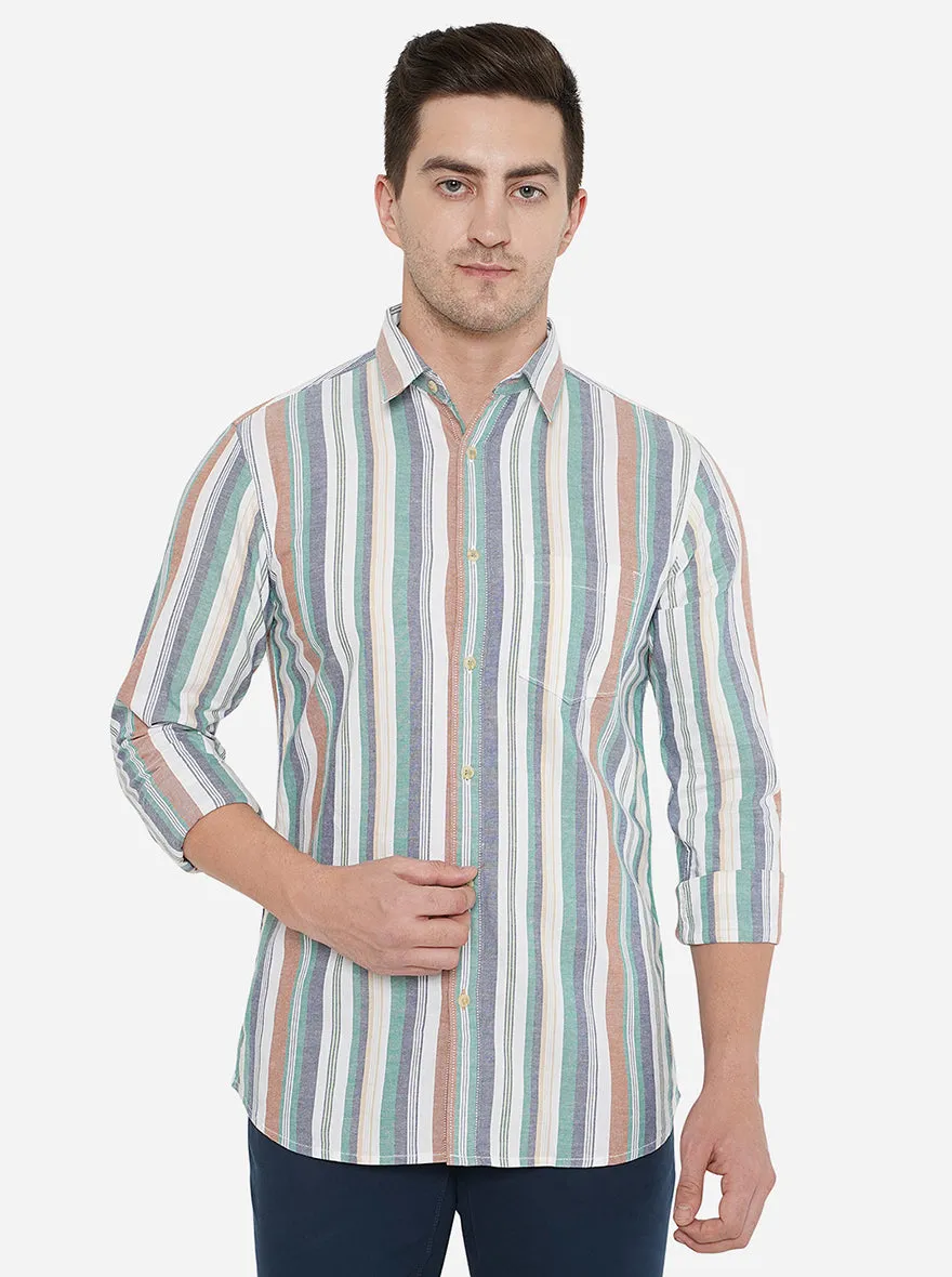 Blue & White Striped Slim Fit Semi Casual Shirt | JadeBlue