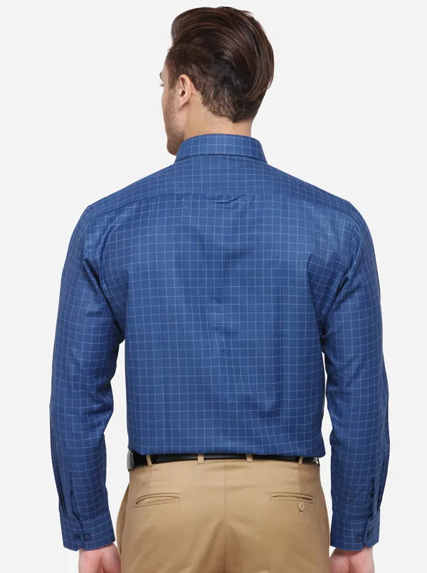 Blue Checked Regular Fit Formal Shirt | Greenfibre