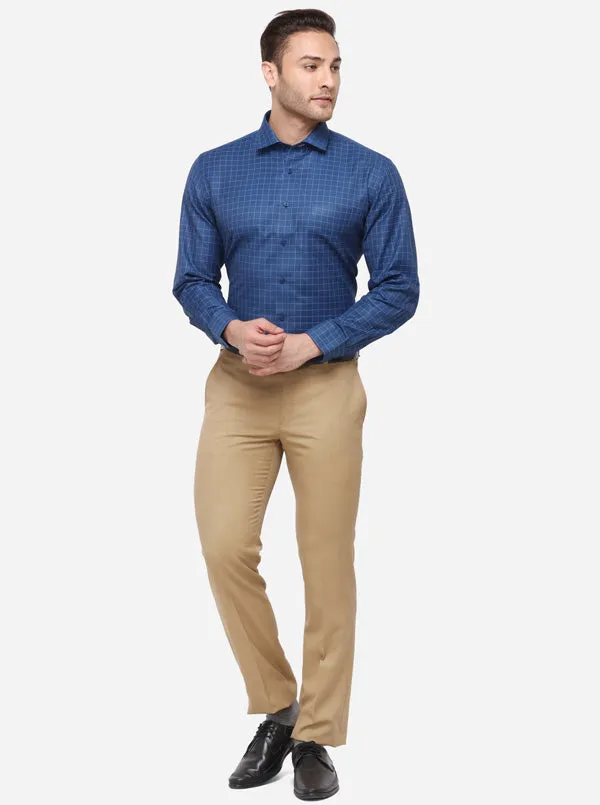 Blue Checked Regular Fit Formal Shirt | Greenfibre