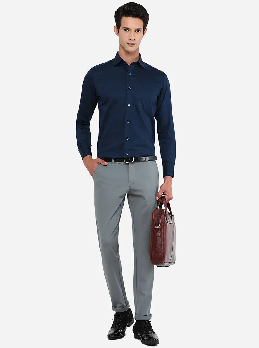 Blue Solid Slim Fit Formal Shirt | Metal