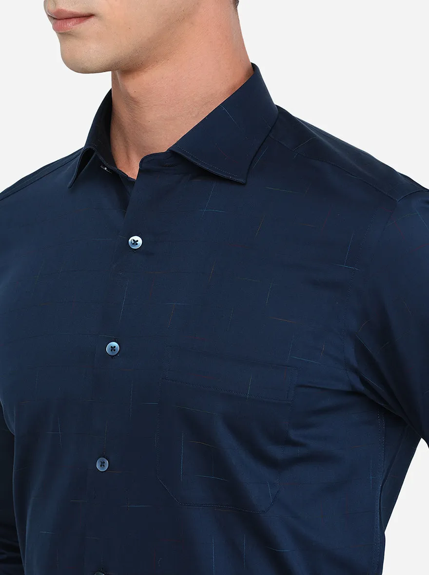 Blue Solid Slim Fit Formal Shirt | Metal