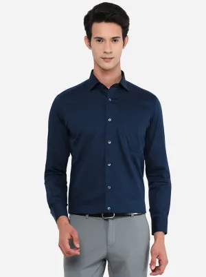 Blue Solid Slim Fit Formal Shirt | Metal