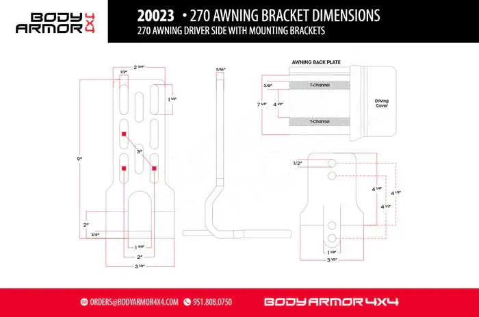 BODY ARMOR 4X4 | Sky Ridge 270 Awning Driver Side With Mounting Brackets (20023)