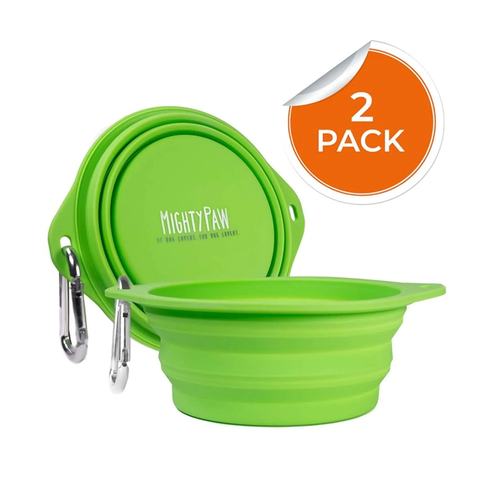 Collapsible Travel Dog Bowl Set (2-Pack) with Clip-On Carabiners