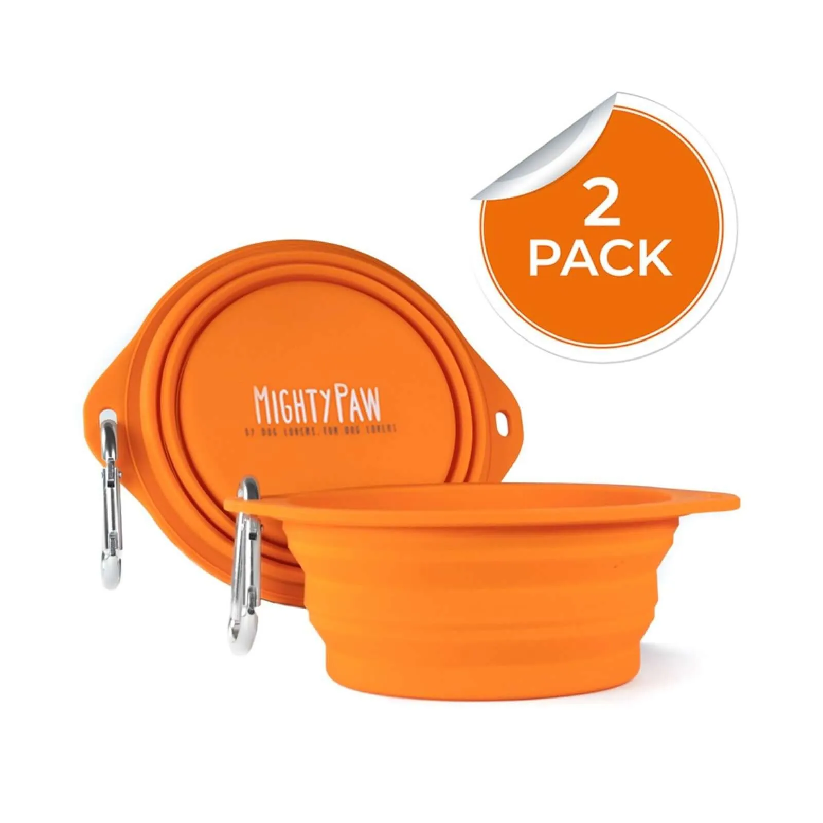 Collapsible Travel Dog Bowl Set (2-Pack) with Clip-On Carabiners