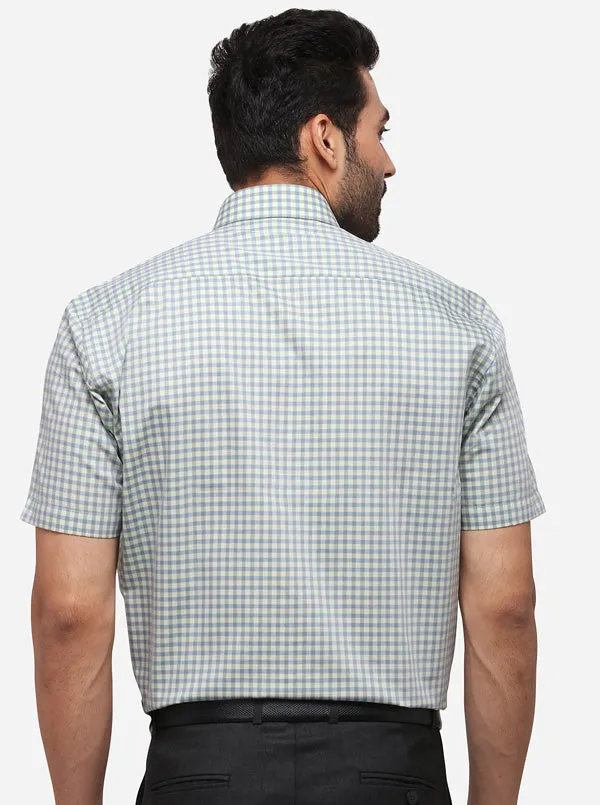 Cream Checked Regular Fit Formal Shirt | JadeBlue