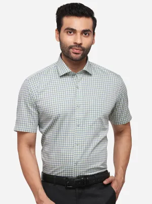 Cream Checked Regular Fit Formal Shirt | JadeBlue