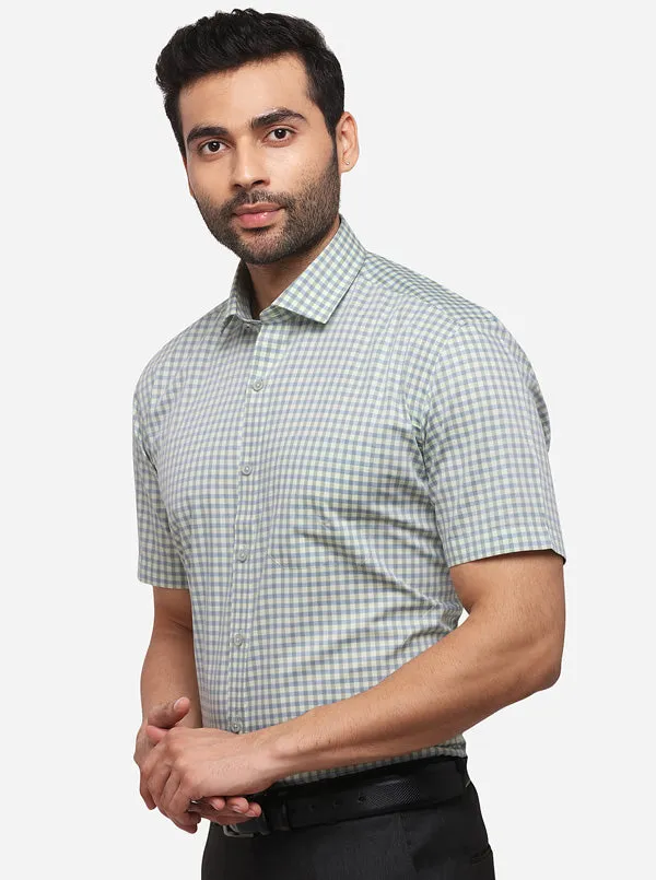 Cream Checked Regular Fit Formal Shirt | JadeBlue