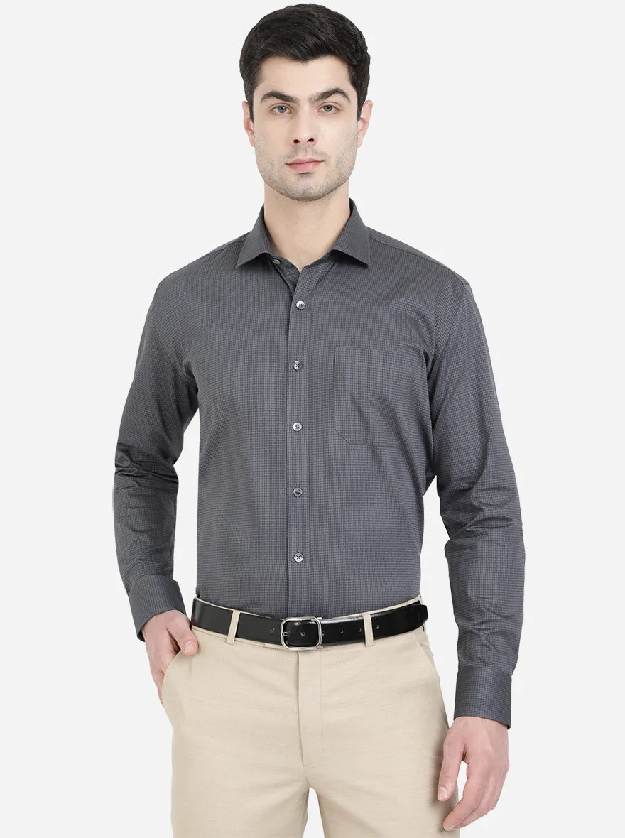 Dark Grey Dobby Regular Fit Formal Shirt | JadeBlue