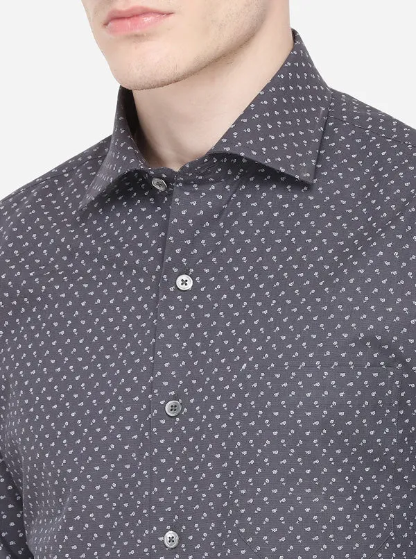 Dark Grey Printed Slim Fit Formal Shirt | JadeBlue