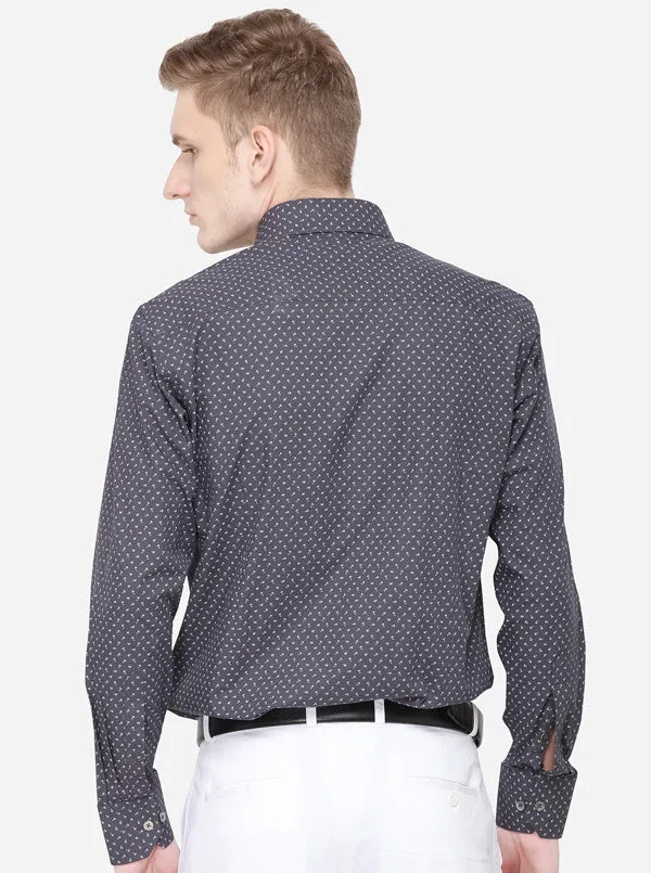 Dark Grey Printed Slim Fit Formal Shirt | JadeBlue