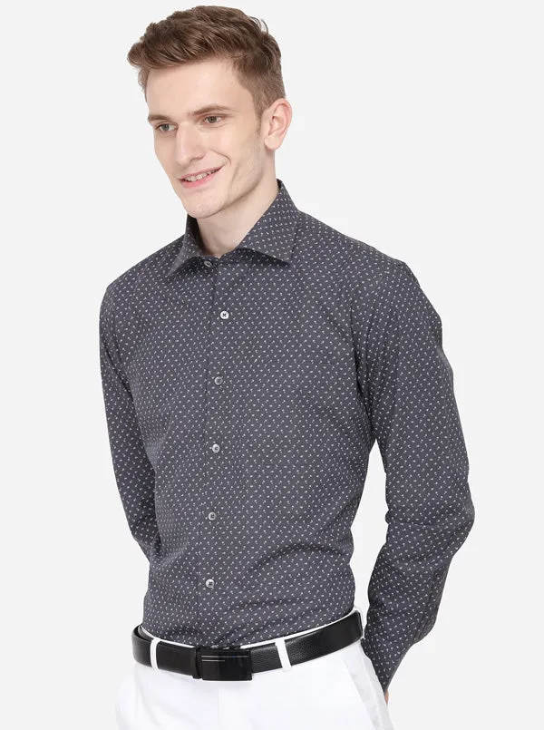 Dark Grey Printed Slim Fit Formal Shirt | JadeBlue