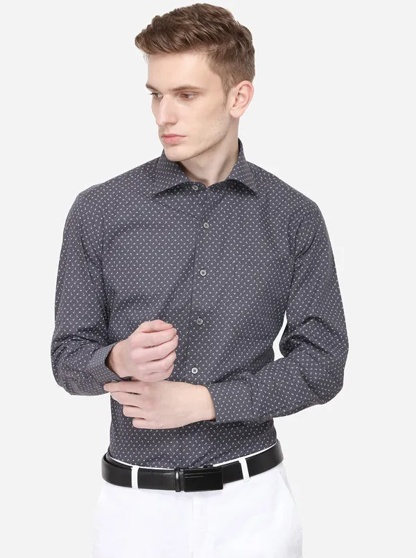 Dark Grey Printed Slim Fit Formal Shirt | JadeBlue