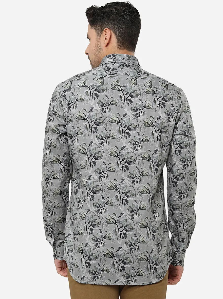 Dark Grey Printed Slim Fit Semi Casual Shirt | JadeBlue