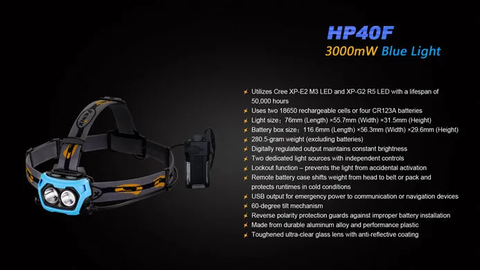 Fenix HP40F 2 x 18650 / 4 x CR123A CREE XP-E2 M3 / XP-G2 R5 450 Lumen LED Fishing Headlamp