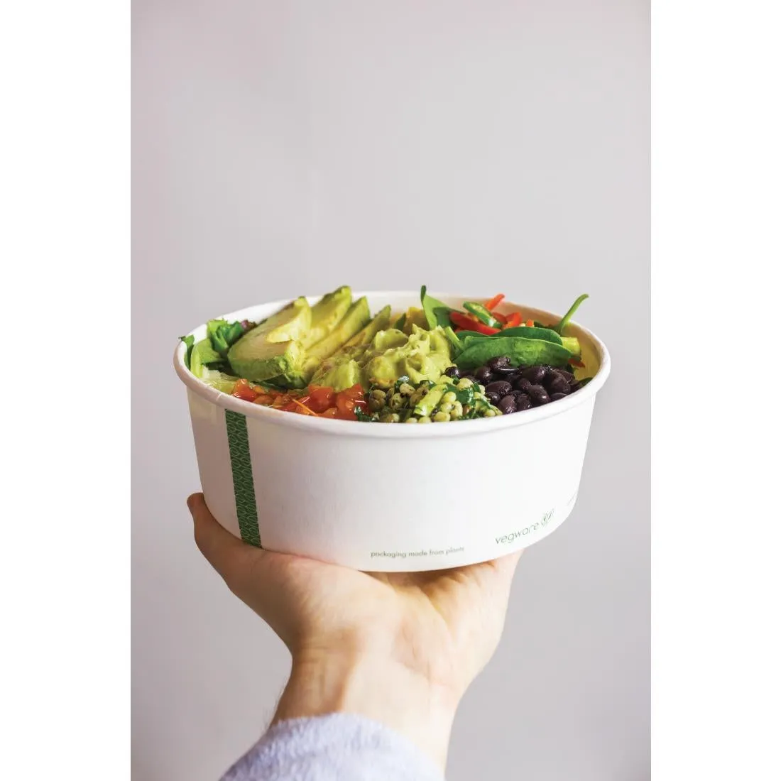 FS177 Vegware 185-Series Compostable Bon Appetit Wide PLA-lined Paper Food Bowls 32oz (Pack of 300)