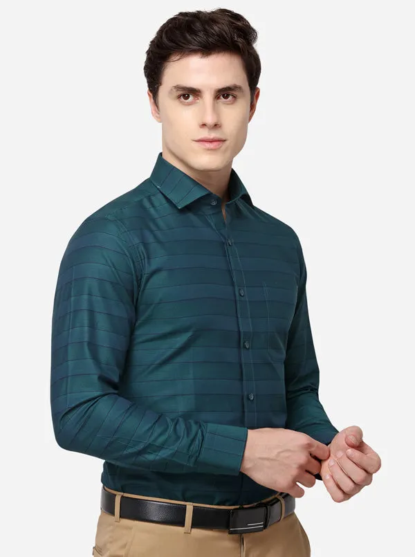 Green Striped Slim Fit Formal Shirt | JadeBlue