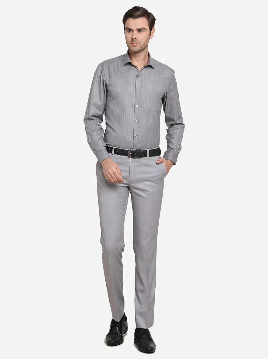 Grey Striped Regular Fit Formal Shirt | Greenfibre