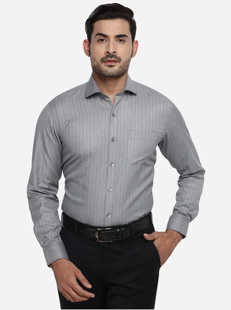 Grey Striped Regular Fit Formal Shirt | Greenfibre