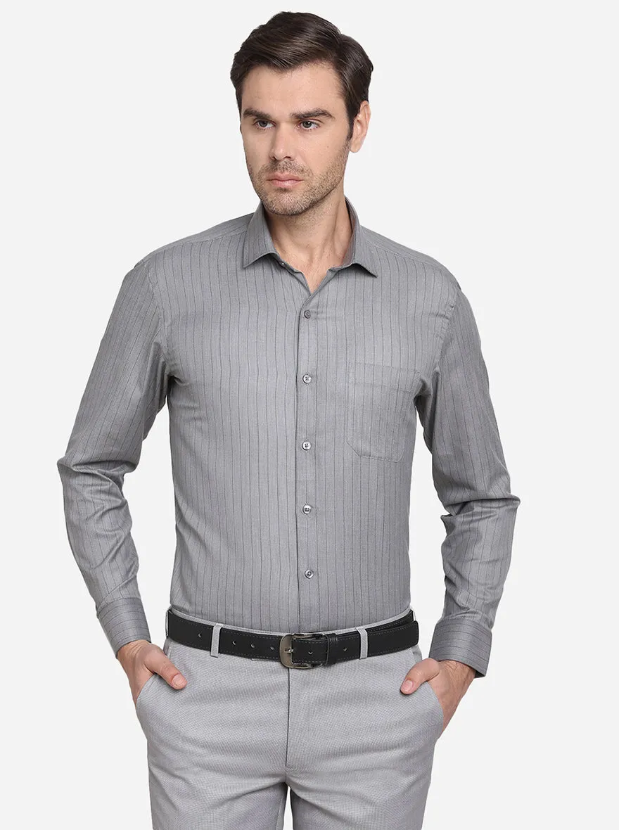 Grey Striped Regular Fit Formal Shirt | Greenfibre