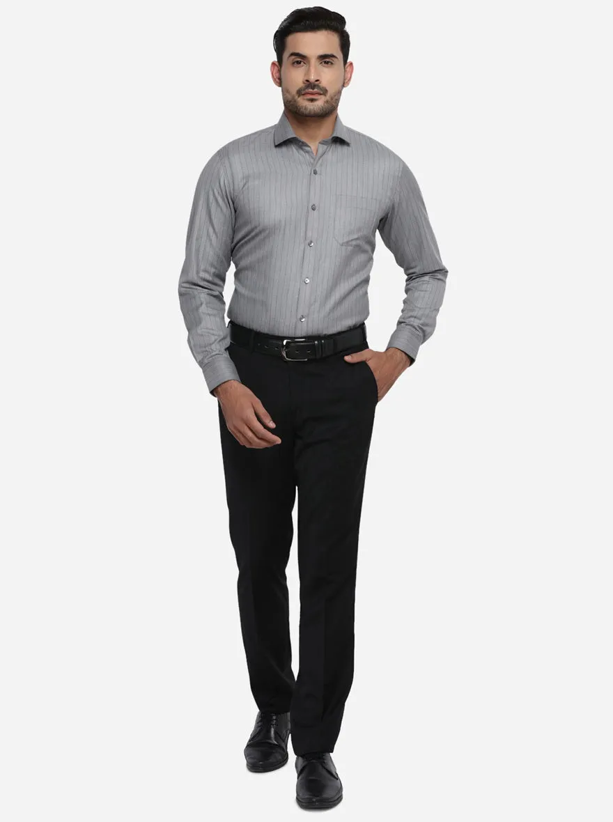 Grey Striped Regular Fit Formal Shirt | Greenfibre