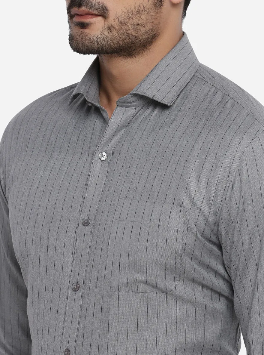 Grey Striped Regular Fit Formal Shirt | Greenfibre