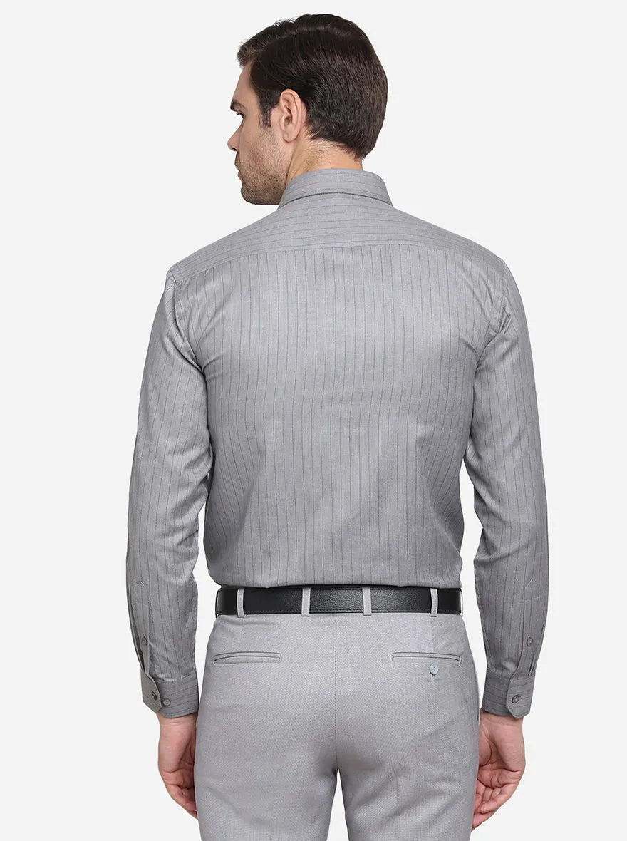 Grey Striped Regular Fit Formal Shirt | Greenfibre