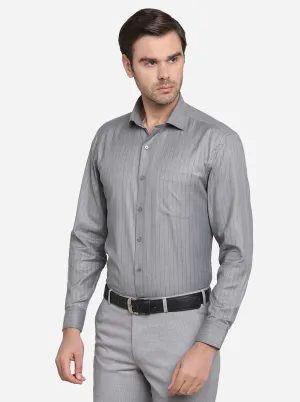 Grey Striped Regular Fit Formal Shirt | Greenfibre