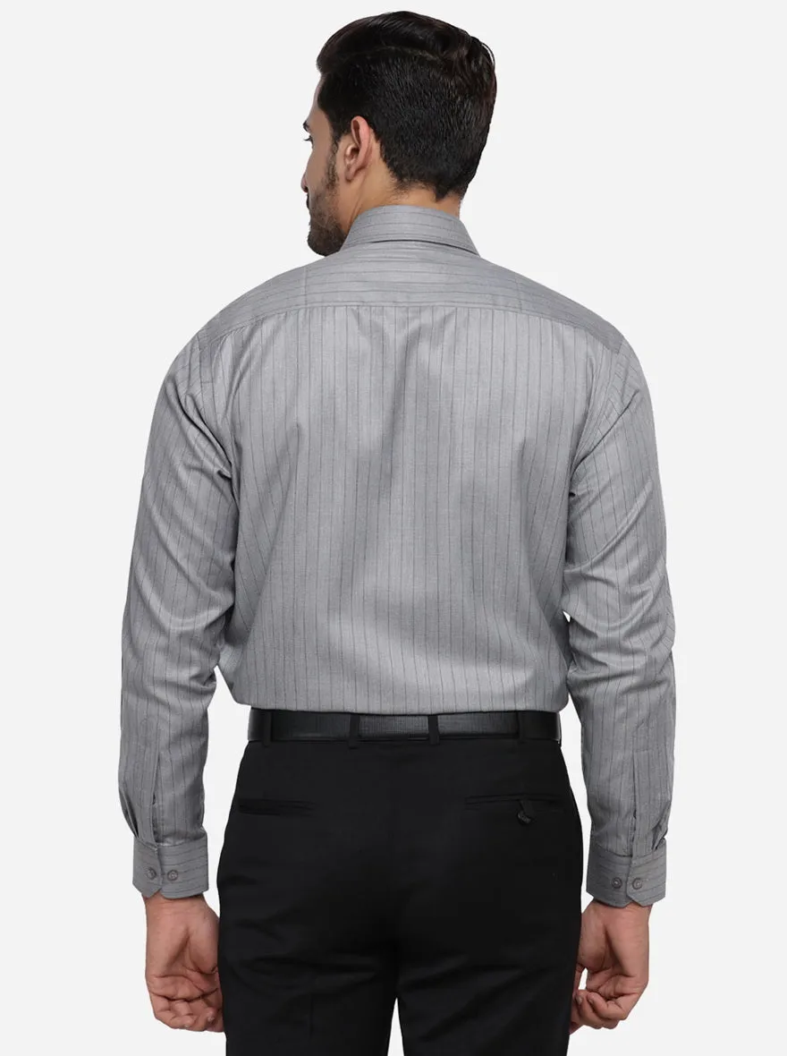 Grey Striped Regular Fit Formal Shirt | Greenfibre