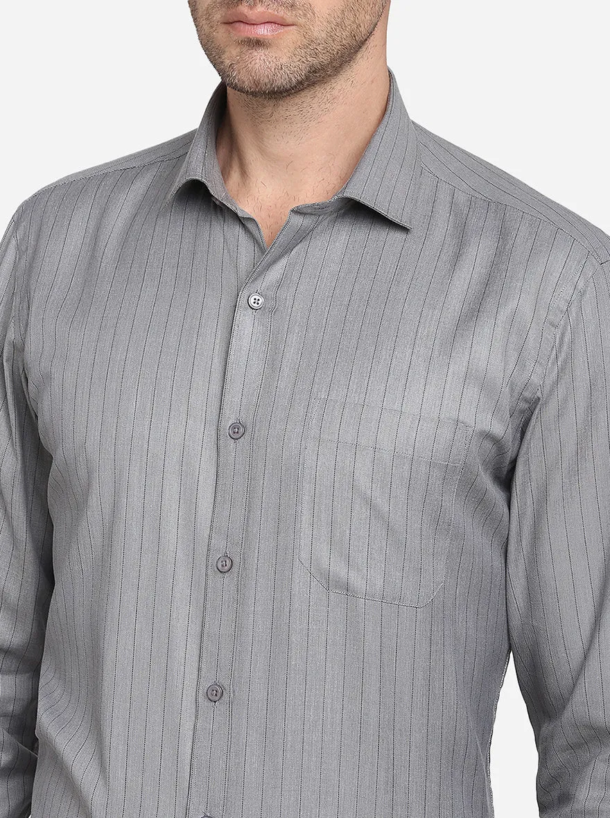 Grey Striped Regular Fit Formal Shirt | Greenfibre