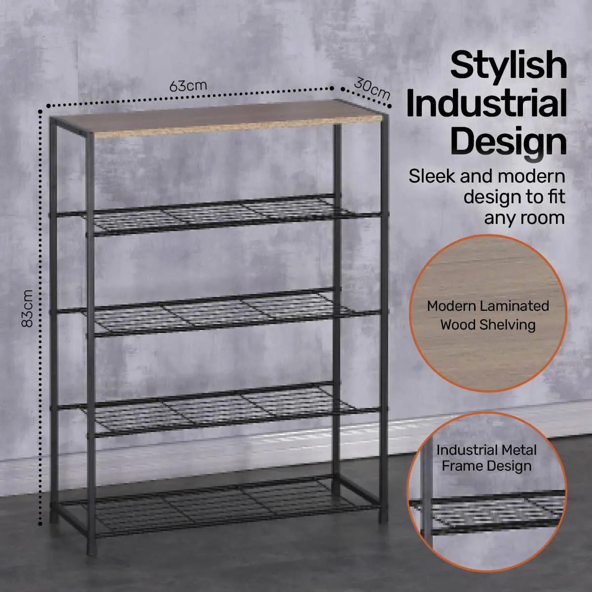 Home Master Display Shelf/Rack 5 Tier Sleek Modern Industrial Design 83cm